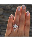 FAMSHIN moda Engagemen cyrkon kryształowe Rings kobiet dziewczyny srebrny wypełniony Wedding Ring Set kochanka biżuteria ślubna 