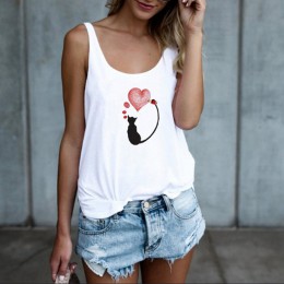 Seksowna letnia koszulka damska dziewczęca młodzieżowa na ramiączkach bokserka oversize czarna szara z nadrukiem kot