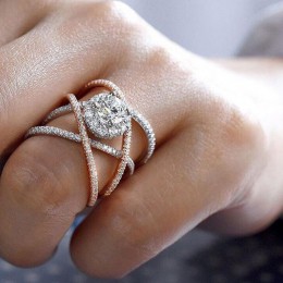 2018 moda krzyż projekt separacji kolorów różowe złoto pierścień kryształ cyrkon wypełnione obrączki ślubne dla kobiet biżuteria