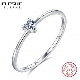 ELESHE autentyczne 925 Sterling Silver palec pierścionek kryształ proste serce obrączki dla kobiet zaręczyny oryginalny srebrny 