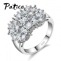 PATICO czysta 925 Sterling Silver musujące pierścionki dla kobiet dziewczyn Brilliant CZ kryształ ślub zaręczyny biżuteria lato 