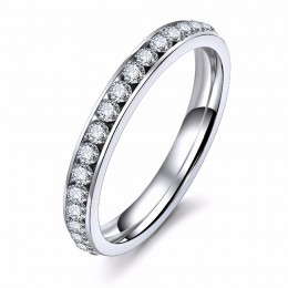 Srebrny kolor tytanowa stal nierdzewna kryształowe obrączki dla kobiet CZ Surround mężczyźni pierścień moda biżuteria hurtowych