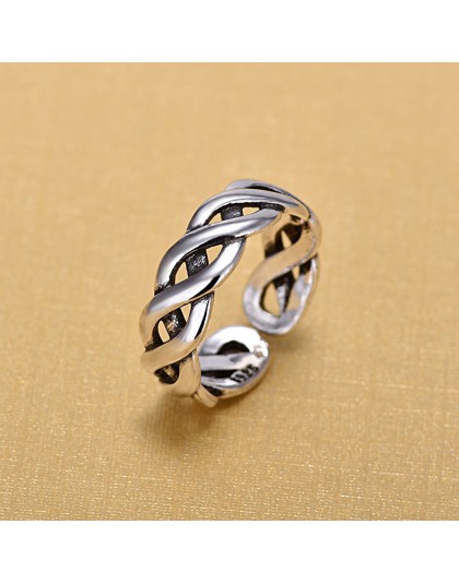 925 Sterling Silver otwarte pierścienie dla kobiet oryginalne ręcznie robione Sterling srebrny uzwojenia Twist Hollow pierścionk