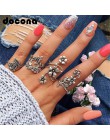 Docona Vintage Rose Flower pierścienie zestaw dla kobiet dziewczyna czechy antyczne srebro kolor Midi pierścienie zestaw kwiatow