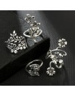 Docona Vintage Rose Flower pierścienie zestaw dla kobiet dziewczyna czechy antyczne srebro kolor Midi pierścienie zestaw kwiatow
