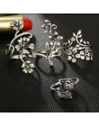 Docona Vintage Rose Flower pierścienie zestaw dla kobiet dziewczyna czechy antyczne srebro kolor Midi pierścienie zestaw kwiatow