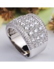 Moda duży srebrny CZ cyrkon kamień pierścionki dla kobiet ślub zaręczyny biżuteria