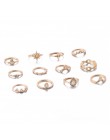 12 sztuk/zestaw czeski Vintage korona krople wody gwiazdy geometryczne kryształowy pierścień zestaw kobiety urok wspólny pierści