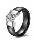 6mm białe czarne pierścienie ceramiczne Plus sześciennych tlenku cyrkonu dla kobiet złoty kolor ze stali nierdzewnej kobiety ślu