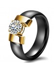 6mm białe czarne pierścienie ceramiczne Plus sześciennych tlenku cyrkonu dla kobiet złoty kolor ze stali nierdzewnej kobiety ślu