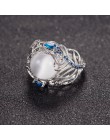 2018 w stylu Vintage srebrny Hollow naturalny opal kot oko pierścienie srebrne pióro duży kamień pierścienie dla kobiet moda biż