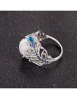 2018 w stylu Vintage srebrny Hollow naturalny opal kot oko pierścienie srebrne pióro duży kamień pierścienie dla kobiet moda biż