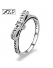 X & P moda śliczne koreański Bowknot do układania w stos srebrny kryształ pierścionki dla kobiet zaręczyny ślub sześcienne za po
