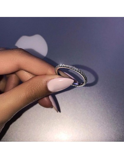 Wkładka pojedynczy wiersz kryształy pierścień dla kobiet luksusowe urok srebrny miłość pierścionek zaręczynowy ze stali nierdzew