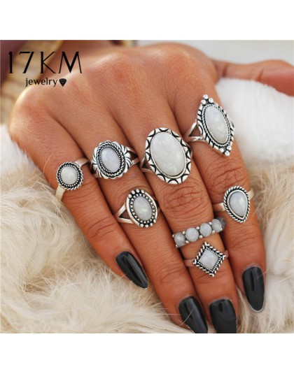 17 KM nowy projekt w stylu Vintage Opal Knuckle pierścionki zestaw dla kobiet Boho geometryczny wzór kwiat pierścienie Party cze