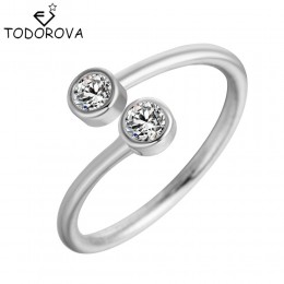 Todorova 925 Sterling Silver kryształ pierścienie dla kobiet w porządku biżuteria regulowany podwójny okrągły pierścień cz otwar