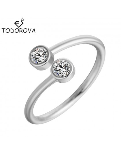 Todorova 925 Sterling Silver kryształ pierścienie dla kobiet w porządku biżuteria regulowany podwójny okrągły pierścień cz otwar