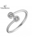 Todorova 925 Sterling Silver kryształ pierścienie dla kobiet w porządku biżuteria regulowany podwójny okrągły pierścień cz otwar