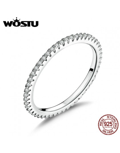 WOSTU oryginalna 100% 925 Sterling Silver proste geometryczne okrągłe pojedyncze do układania w stos pierścienie dla kobiet zarę