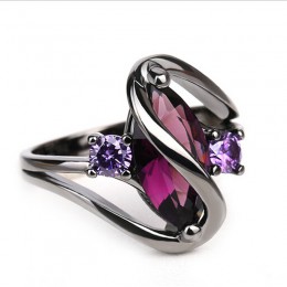 Hot moda luksusowe Vintage fioletowy cyrkon CZ kryształ kolorowe pierścienie dla kobiet ślub zaręczyny biżuteria ze stali nierdz