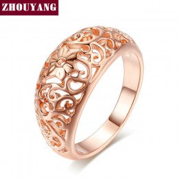 ZHOUYANG pierścień dla kobiet kwiat Hollowing craft różowe złoto kolor srebrny i czarny złoty kolor moda biżuteria przyjaźń prez