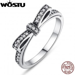 Moda europejskiej autentyczne 100% 925 Sterling Silver Bow węzeł ślub pierścionek z kryształem oryginalna biżuteria XCH7104