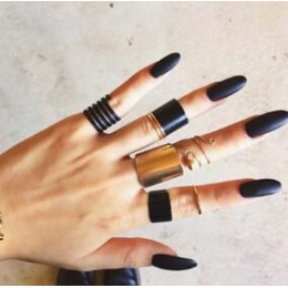 Docona moda czarny otwarcie pierścień 3 sztuk/zestaw Midi Finger pierścionki na środek palca zestaw dla kobiet Punk Alloy Finger