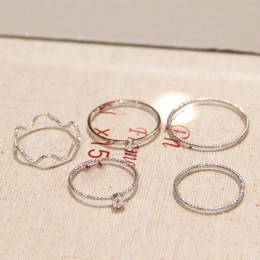 Złoty/srebrny kryształ Rhinestone koreański pierścień zestaw dla alergików uroczy styl elegancki ślub wyjątkowy wdzięku 5 sztuk/