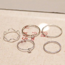 Złoty/srebrny kryształ Rhinestone koreański pierścień zestaw dla alergików uroczy styl elegancki ślub wyjątkowy wdzięku 5 sztuk/