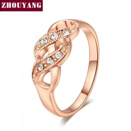 ZHOUYANG pierścień dla kobiet prosty styl kształt fali austriackie kryształy Rose kolor złoty i srebrny kolor moda biżuteria ZYR