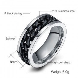 Meaeguet moda męska pierścień The Punk Rock akcesoria ze stali nierdzewnej czarny łańcuch Spinner pierścienie dla mężczyzn 3 kol