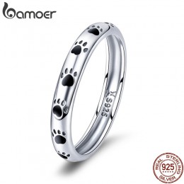 BAMOER 925 Sterling Silver wieżowych pies kot ślady pierścienie dla kobiet ślub pierścień biżuteria prezent na Walentynki SCR445