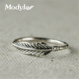 Moduł 2018 srebrny kolor pierścienie dla kobiet w stylu Vintage Thai srebrny kolor Feather biżuteria pierścień dla miłośnika naj
