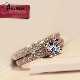 Bamos marka kobiet mały okrągły pierścień zestaw cyrkon pierścień moda biały/różowy biżuteria ze złotym wypełnieniem obietnica o