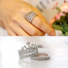 FAMSHIN nowe akcesoria mody biżuteria najwyższej jakości kryształowe cesarskiego korona palec pierścień zestaw dla kobiet dziewc