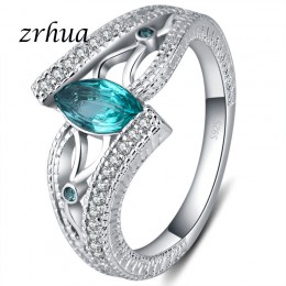 ZRHUA panie 925 Sterling Silver Finger pierścienie dla kobiet w stylu Vintage zaręczyny Anillos z kamieni niebieski/czerwony/zie