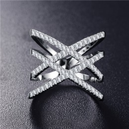 Hot! najniższa cena tylko 2 tygodnie moda pierścienie dla kobiet podwójne list w kształcie litery X pierścień cyrkonia Micro bet