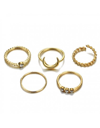 FAMSHIN moda złoty kolor księżyc kryształ pierścionki na środek palca zestaw Boho biżuteria punkowa dla kobiet Midi Ring Finger 