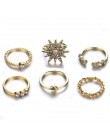 FAMSHIN moda złoty kolor księżyc kryształ pierścionki na środek palca zestaw Boho biżuteria punkowa dla kobiet Midi Ring Finger 