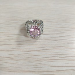 Różowy kamień pierścionek jubileuszowy urok srebrny kolor pierścień biały kryształ obrączki dla kobiet biżuteria Anillos Mujer B