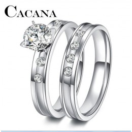 CACANA obrączka ze stali nierdzewnej dla miłośników IP srebrny kolor kryształ CZ zestaw pierścionków dla par mężczyźni kobiety o