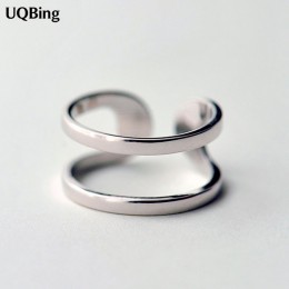 Najnowsze Hot unikalny pierścień ze srebra próby 925 pierścienie geometryczne podwójne pierścienie dla dziewczyny kobiety prezen