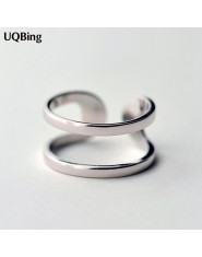Najnowsze Hot unikalny pierścień ze srebra próby 925 pierścienie geometryczne podwójne pierścienie dla dziewczyny kobiety prezen