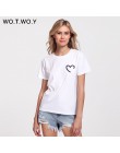 WOTWOY śmieszne serce drukuj letnia koszulka kobiety czarny biały kobiet T-shirt bawełna 2018 najnowszy T-shirt Femme Harajuku S