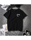 WOTWOY śmieszne serce drukuj letnia koszulka kobiety czarny biały kobiet T-shirt bawełna 2018 najnowszy T-shirt Femme Harajuku S