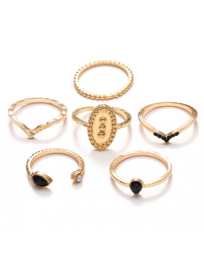 Moda pierścień czechy 6 sztuk/zestaw urok złoty kolor Midi Ring Finger zestaw dla kobiet w stylu Vintage pierścionki na środek p