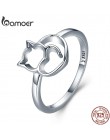 BAMOER autentyczne 100% 925 Sterling Silver niegrzeczny mały kot i serce Ring Finger dla kobiet srebro biżuteria prezent SCR104