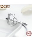 BAMOER autentyczne 100% 925 Sterling Silver niegrzeczny mały kot i serce Ring Finger dla kobiet srebro biżuteria prezent SCR104