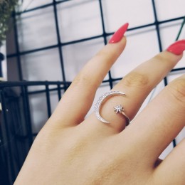 Moda 925 Sterling srebrny pierścień palec księżyc gwiazda pierścień cz dla kobiet biżuteria czysta ślub zaręczyny specjalne unik
