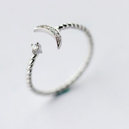 QIMING CZ komunikat kryształ pierścionek biżuteria srebrna biały CZ skręcone Roped półksiężyc gwiazda pierścienie kobiety regulo